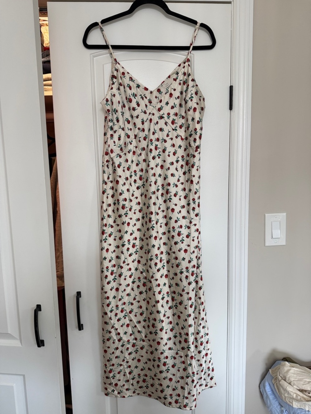 a new day Cream Maxi Slip Dress with Red Rose Print
